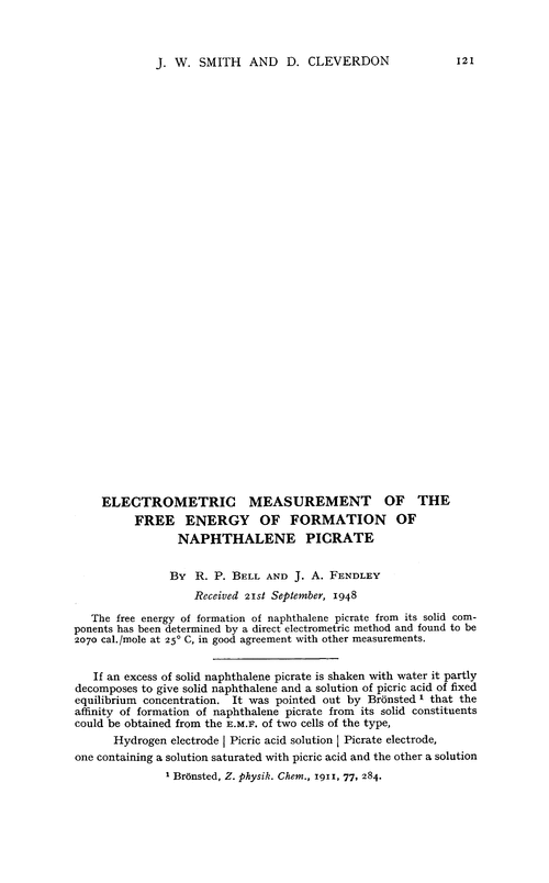 Electrometric measurement of the free energy of formation of naphthalene picrate