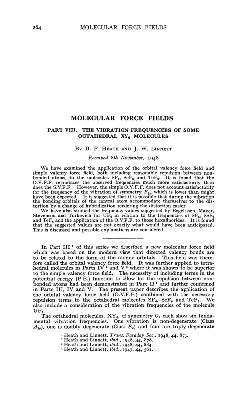 Molecular force fields. Part VIII. The vibration frequencies of some octahedral XY6 molecules