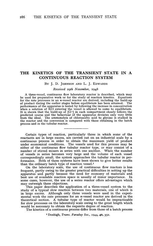 The kinetics of the transient state in a continuous reaction system