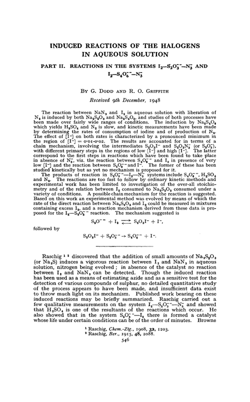 Induced reactions of the halogens in aqueous solution. Part II. Reactions in the systems I2–S2O–N and I2–S4O–N