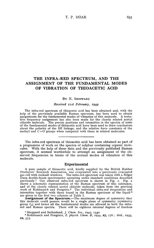 The infra-red spectrum, and the assignment of the fundamental modes of vibration of thioacetic acid