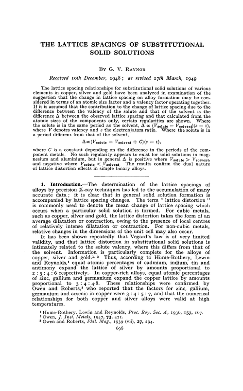 The lattice spacings of substitutional solid solutions