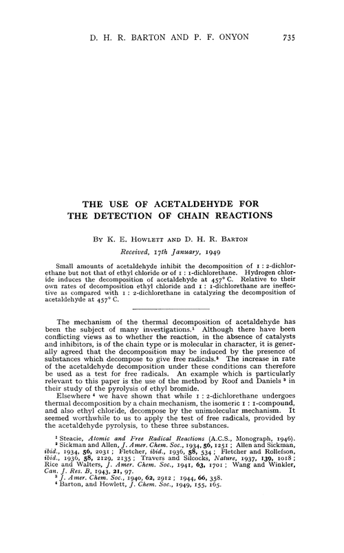 The use of acetaldehyde for the detection of chain reactions
