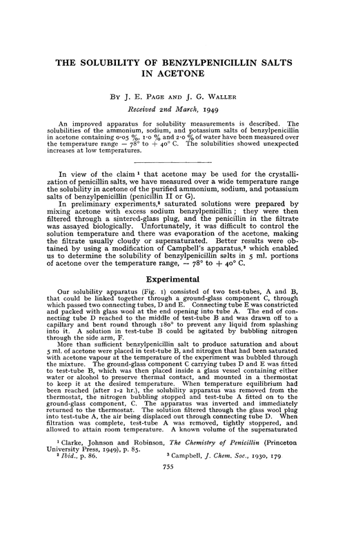 The solubility of benzylpenicillin salts in acetone