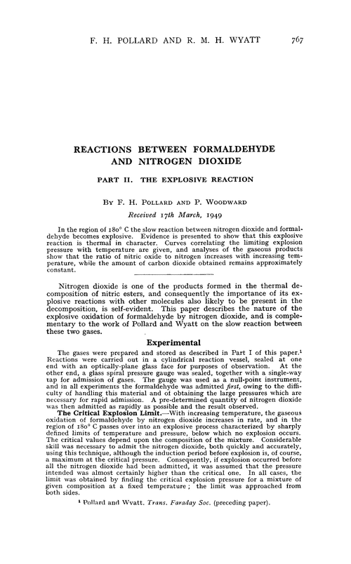 Reactions between formaldehyde and nitrogen dioxide. Part II. The explosive reaction