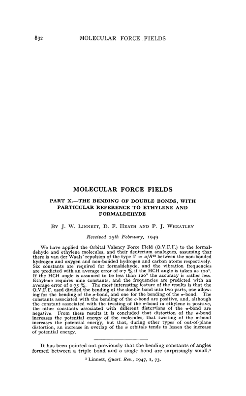 Molecular force fields. Part X.—the bending of double bonds, with particular reference to ethylene and formaldehyde