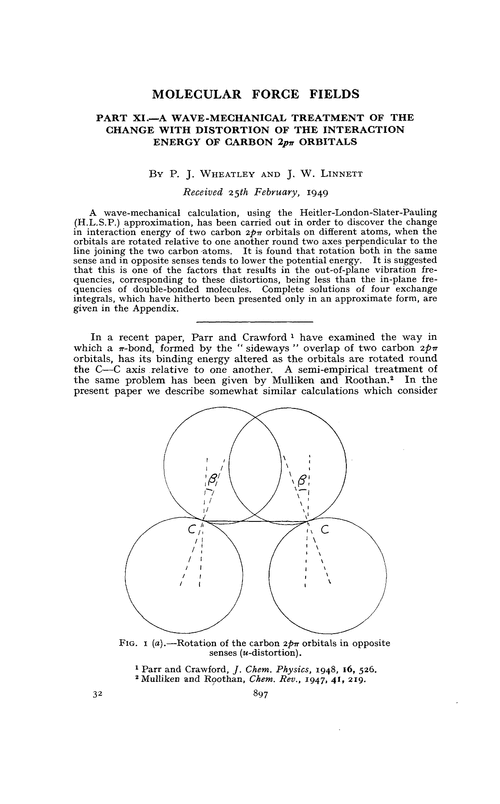 Molecular force fields. Part XI.—a wave-mechanical treatment of the change with distortion of the interaction energy of carbon 2pπ orbitals