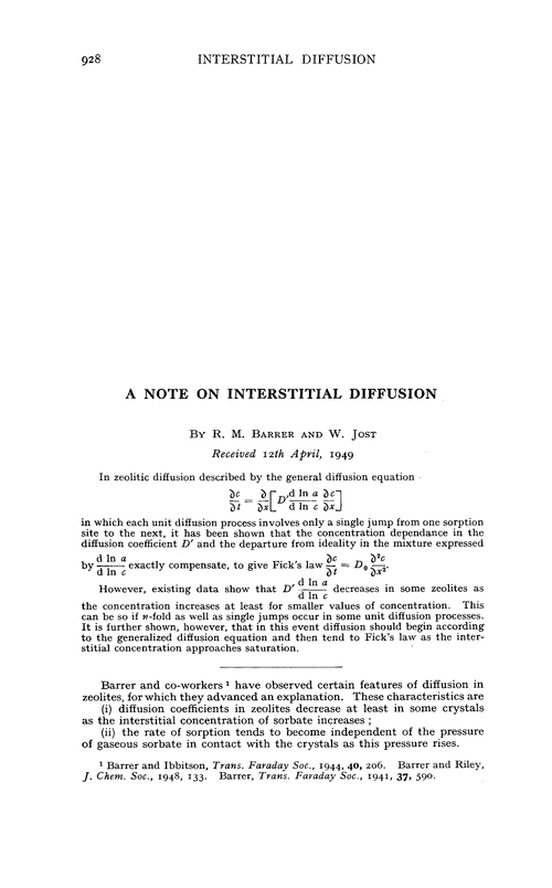 A note on interstitial diffusion