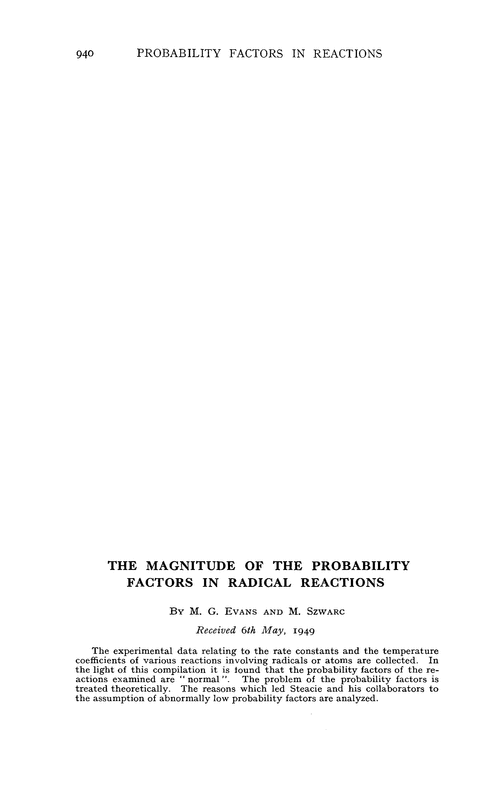 The magnitude of the probability factors in radical reactions