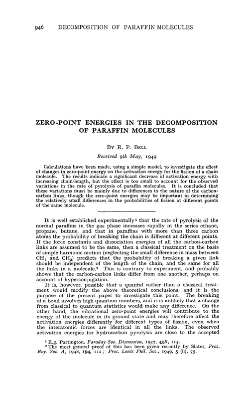 Zero-point energies in the decomposition of paraffin molecules