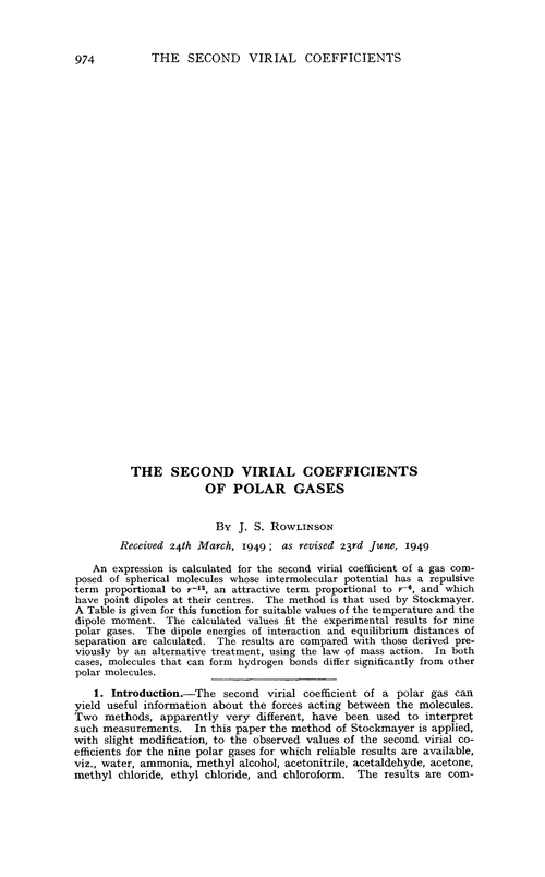 The second virial coefficients of polar gases