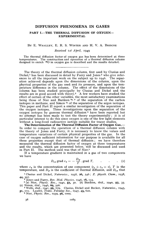 Diffusion phenomena in gases. Part I.—The thermal diffusion of oxygen—experimental