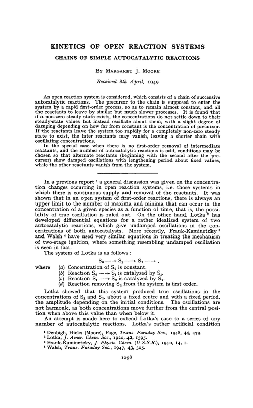 Kinetics of open reaction systems. Chains of simple autocatalytic reactions