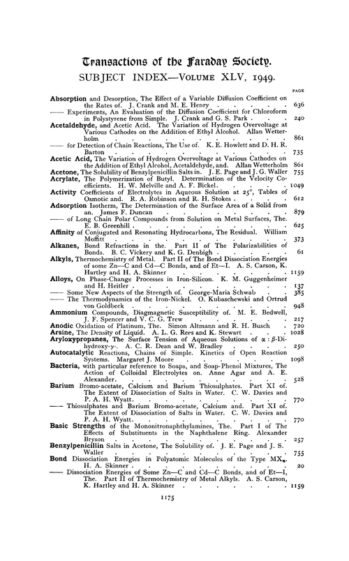 Subject index—volume XLV, 1949