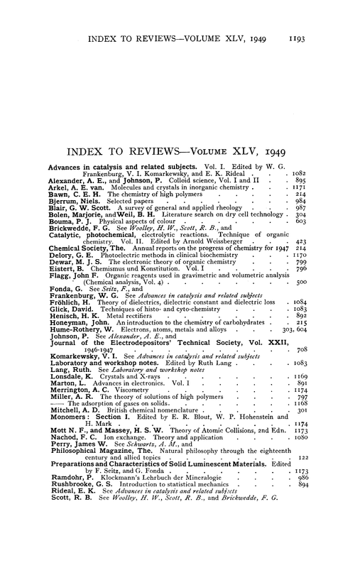 Index to reviews—volume XLV, 1949