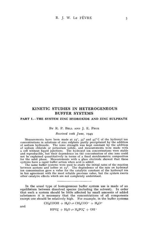 Kinetic studies in heterogeneous buffer systems. Part I.—The system zinc hydroxide and zinc sulphate