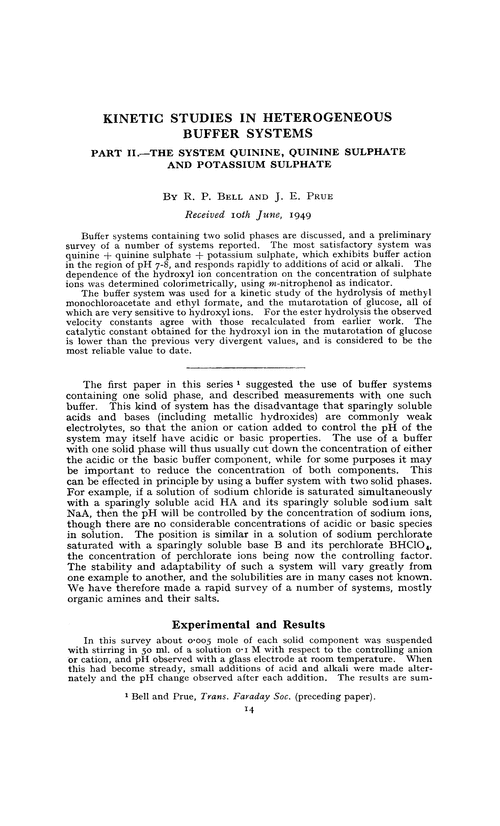 Kinetic studies in heterogeneous buffer systems. Part II.—The system quinine, quinine sulphate and potassium sulphate