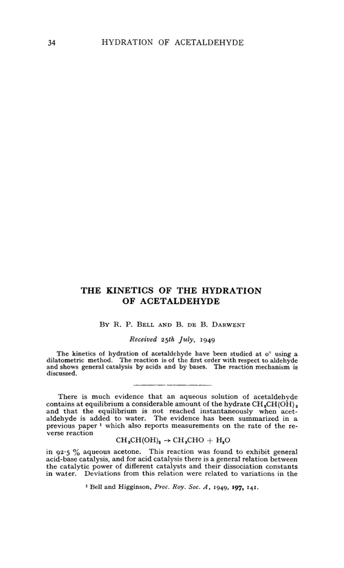 The kinetics of the hydration of acetaldehyde