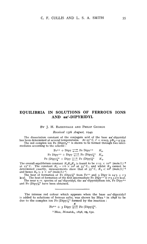 Equilibria in solutions of ferrous ions and αα′-dipyridyl