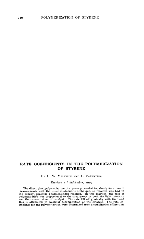 Rate coefficients in the polymerization of styrene