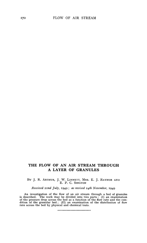 The flow of an air stream through a layer of granules