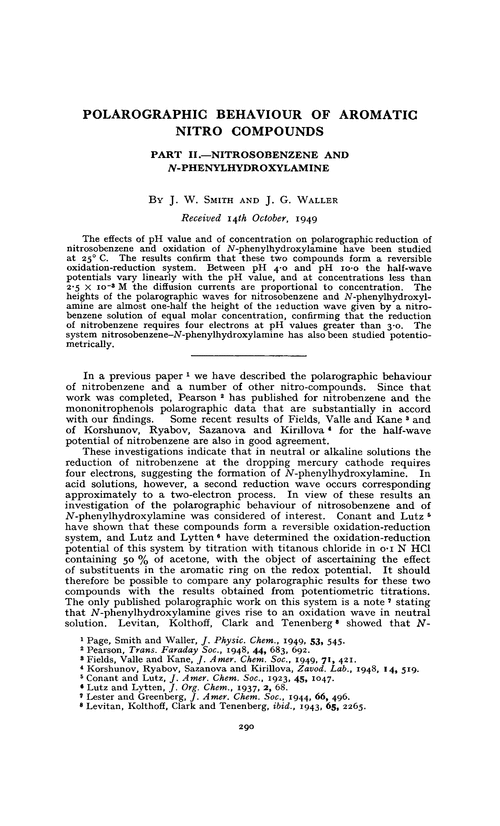 Polarographic behaviour of aromatic nitro compounds. Part II.—Nitrosobenzene and N-phenylhydroxylamine