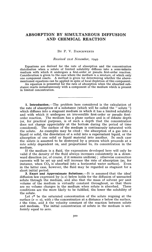 Absorption by simultaneous diffusion and chemical reaction