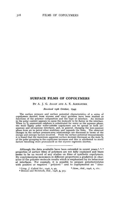 Surface films of copolymers