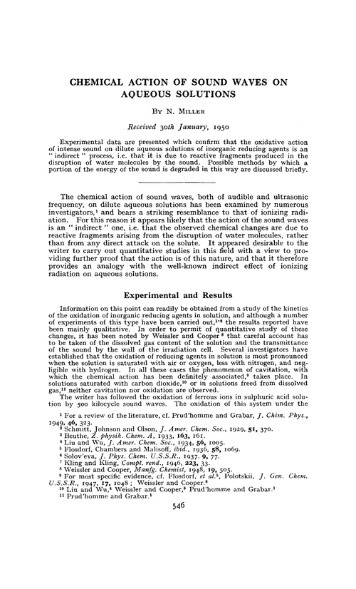 Chemical action of sound waves on aqueous solutions