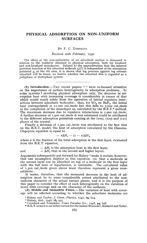 Physical adsorption on non-uniform surfaces