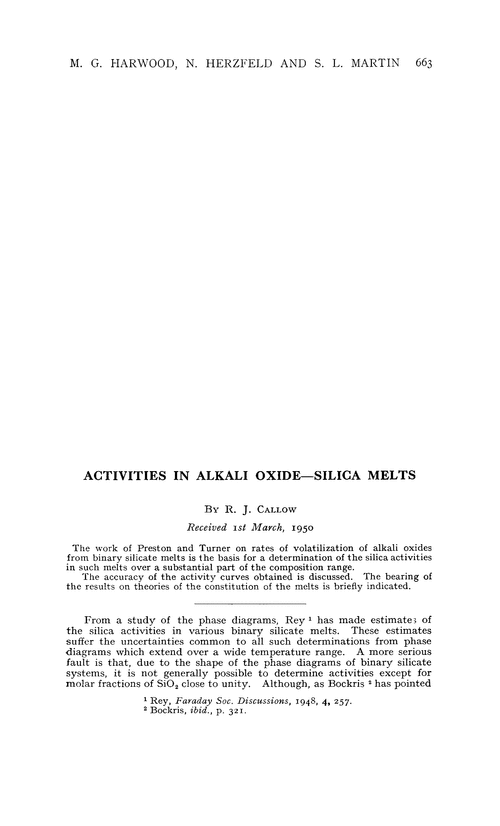 Activities in alkali oxide—silica melts