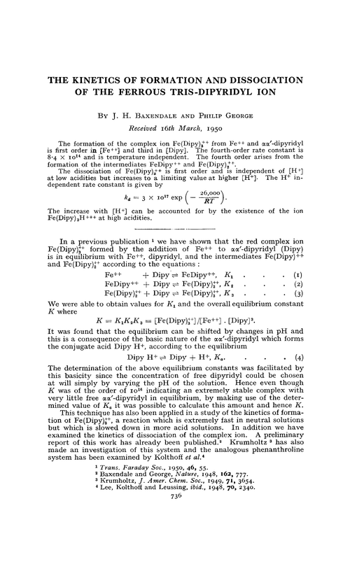 The kinetics of formation and dissociation of the ferrous tris-dipyridyl ion