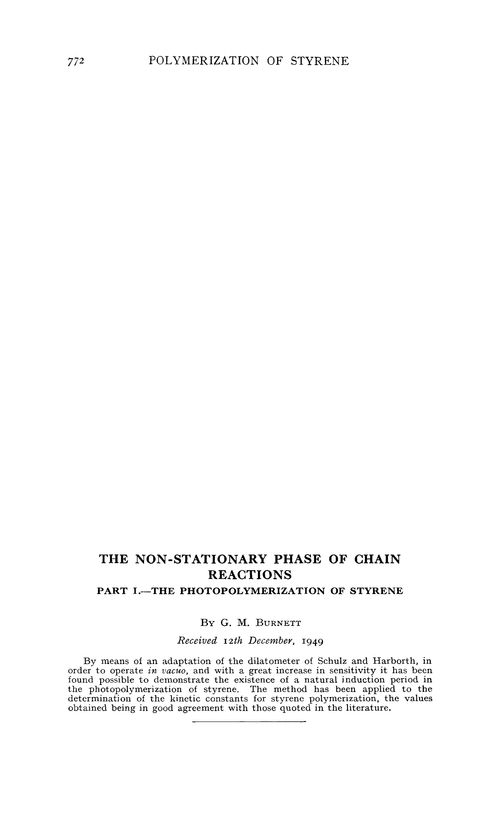 The non-stationary phase of chain reactions. Part I.—The photopolymerization of styrene