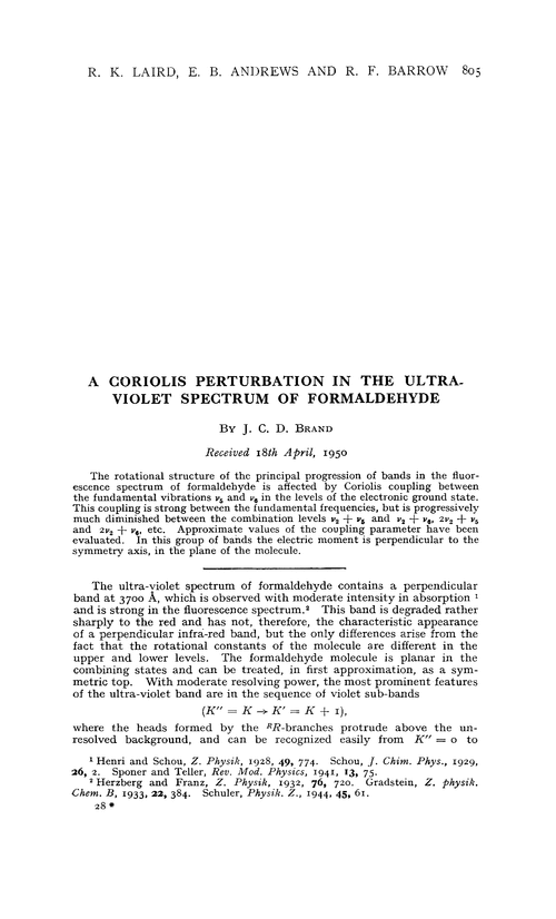 A coriolis perturbation in the ultraviolet spectrum of formaldehyde