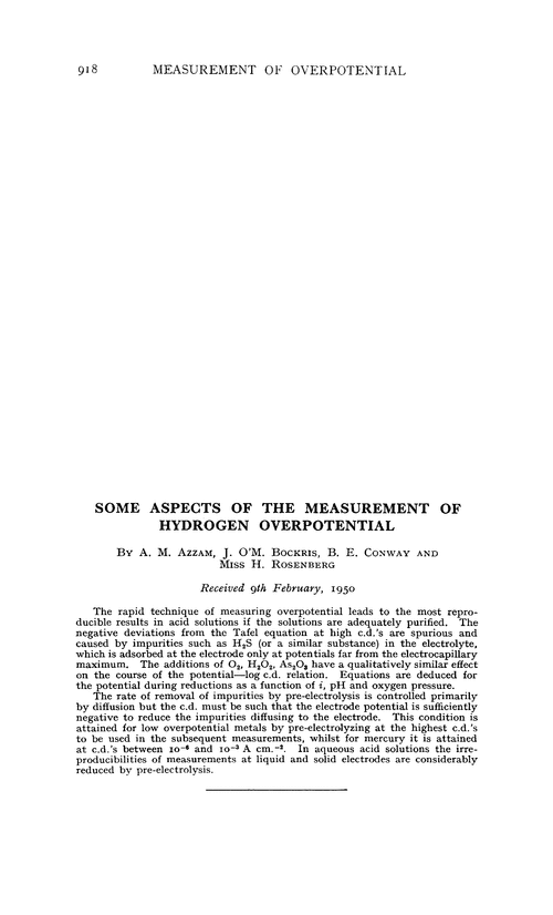 Some aspects of the measurement of hydrogen overpotential