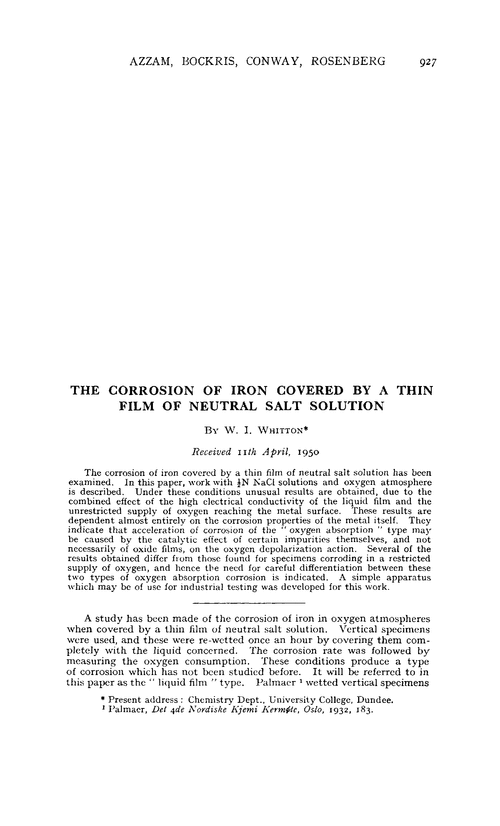 The corrosion of iron covered by a thin film of neutral salt solution