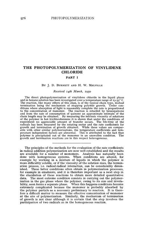 The photopolymerization of vinylidene chloride. Part I