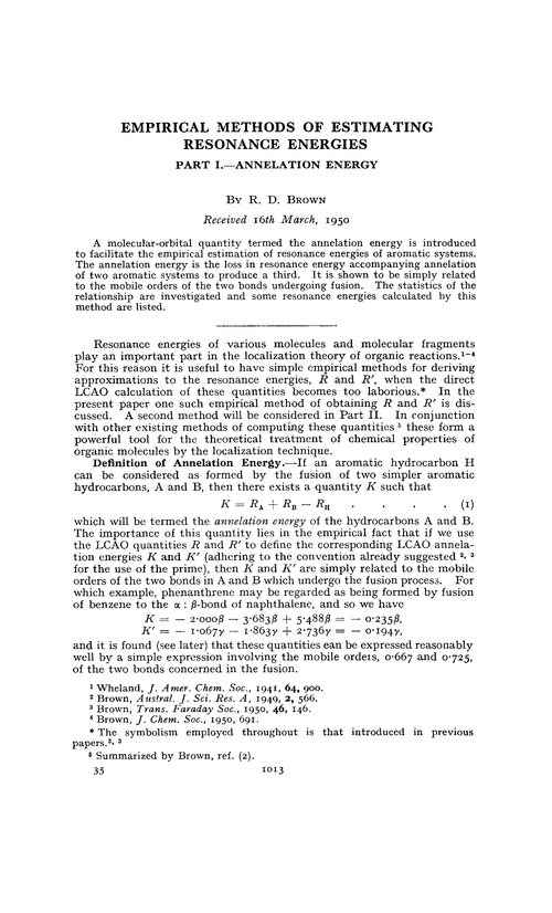 Empirical methods of estimating resonance energies. Part I.—Annelation energy