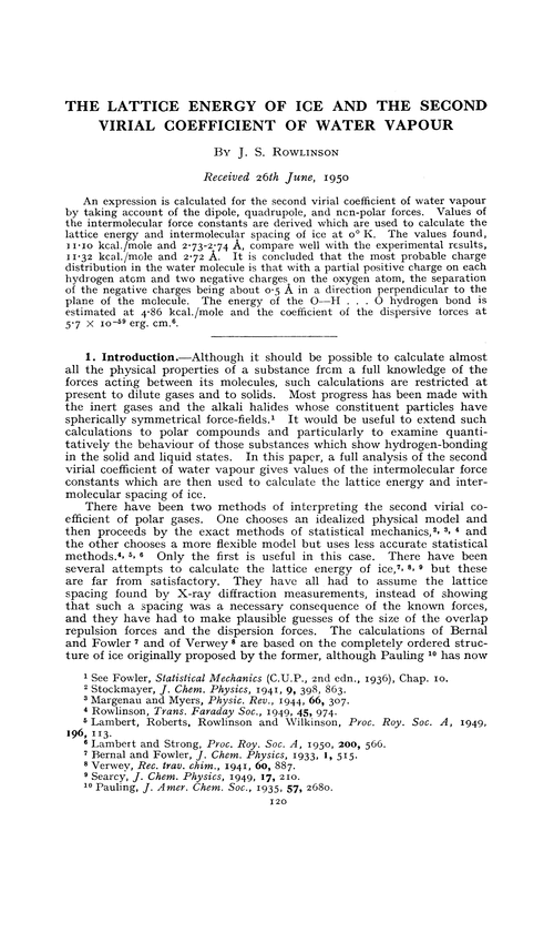 The lattice energy of ice and the second virial coefficient of water vapour
