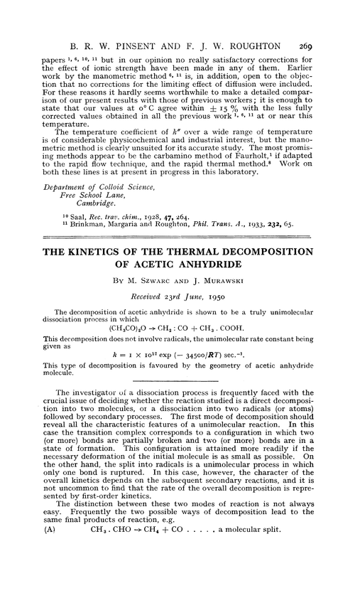 The kinetics of the thermal decomposition of acetic anhydride