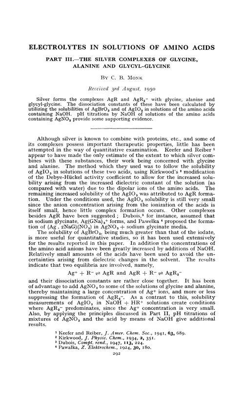 Electrolytes in solutions of amino acids. Part III.—The silver