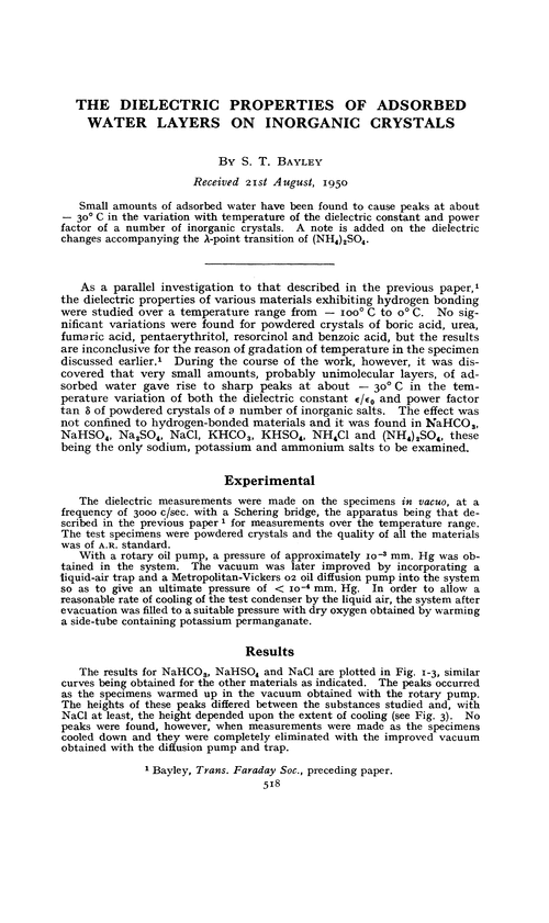 The dielectric properties of adsorbed water layers on inorganic crystals