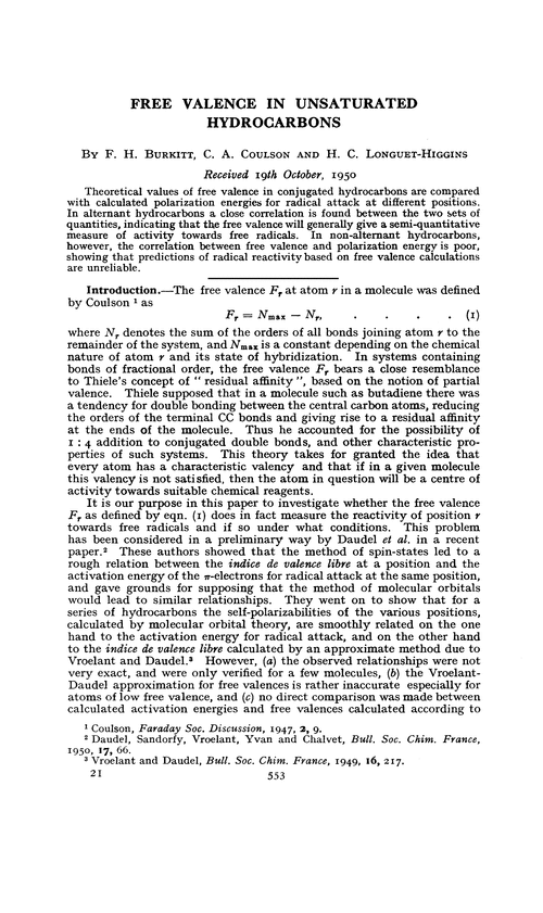 Free valence in unsaturated hydrocarbons