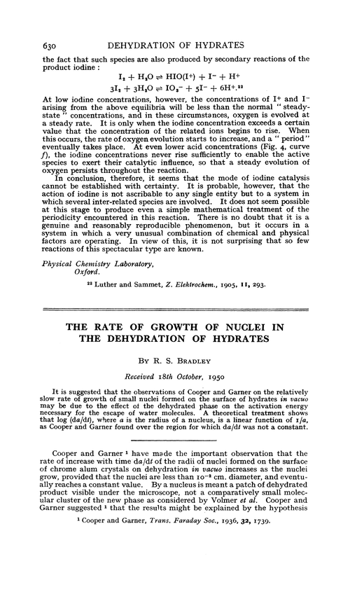 The rate of growth of nuclei in the dehydration of hydrates