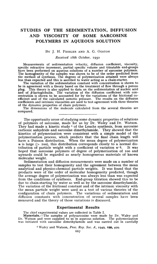 Studies of the sedimentation, diffusion and viscosity of some sarcosine polymers in aqueous solution