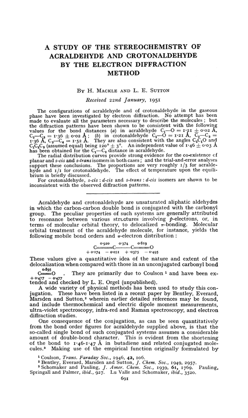 A study of the stereochemistry of acraldehyde and crotonaldehyde by the electron diffraction method