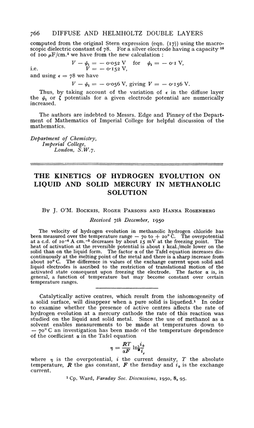 The kinetics of hydrogen evolution on liquid and solid mercury in methanolic solution