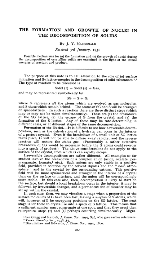 The formation and growth of nuclei in the decomposition of solids