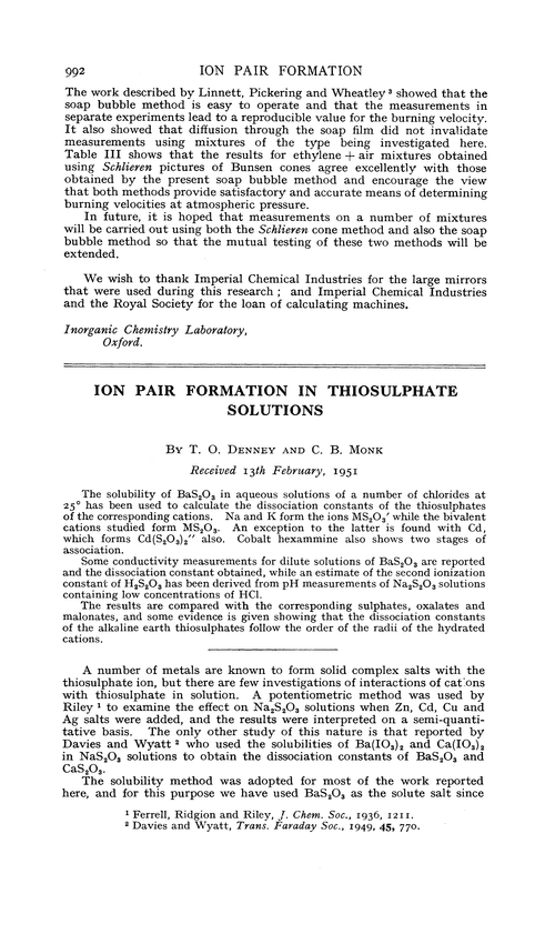 Ion pair formation in thiosulphate solutions