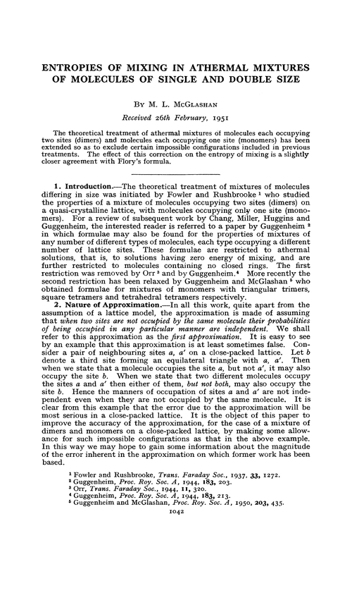 Entropies of mixing in athermal mixtures of molecules of single and double size
